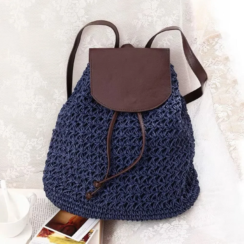 Cappelli Straworld Navy Crochet Toyo Backpack with Brown Leather Accents